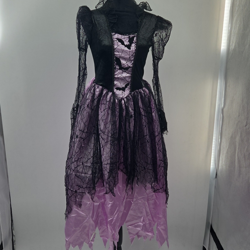 Girls' Purple and Black Spiderweb Witch Costume Dress - Picture 7 of 16